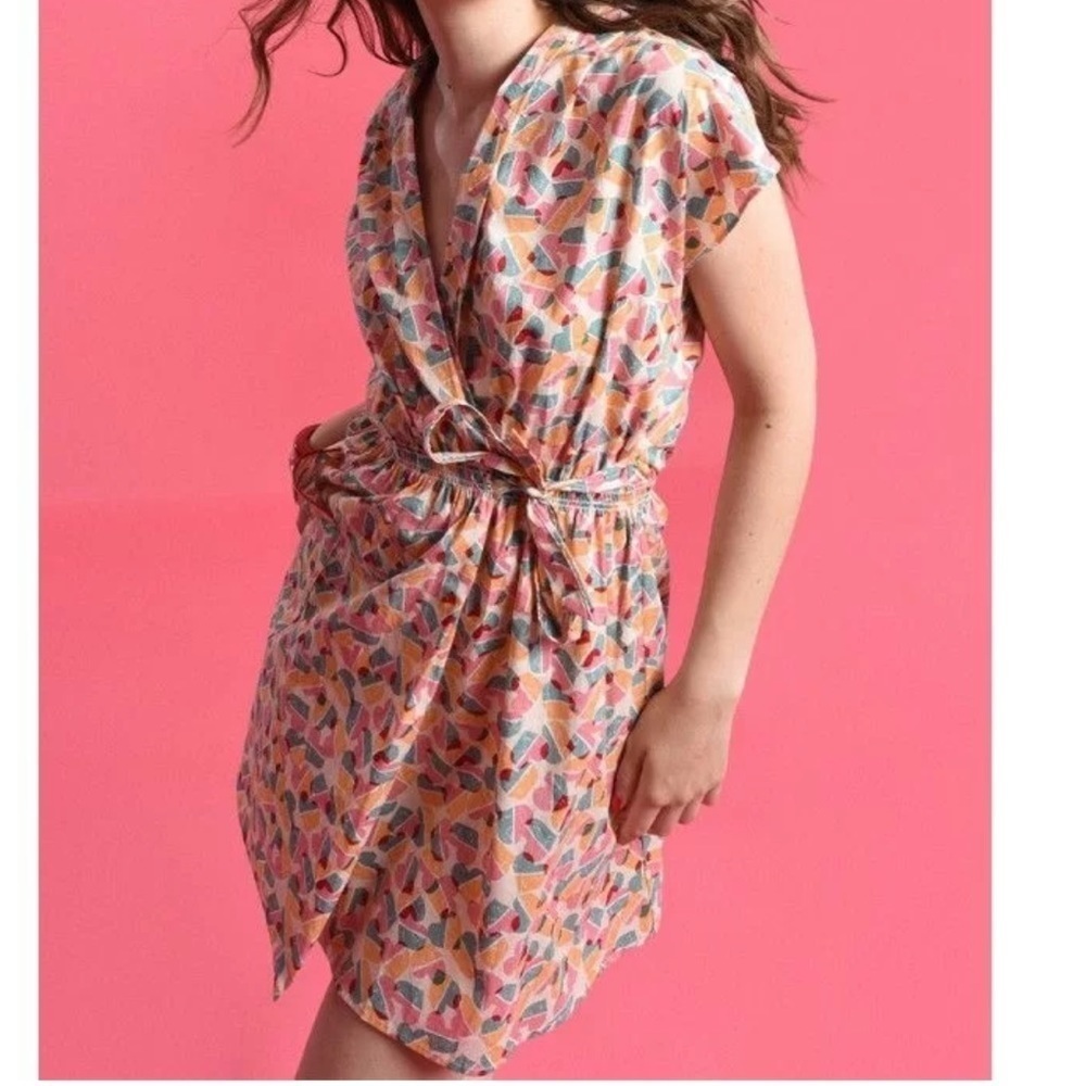 Lili Sidonio Heart Print Wrap Tunic / Mini Dress 100% Cotton Orange Pink NEW M